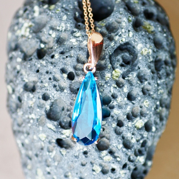 Swiss Blue Topaz Pendant 14k Rose Gold Vermeil, December Birthstone - Picture 8 of 8